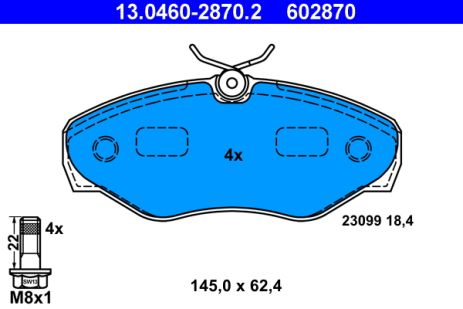 Комплект гальмівних колодок NISSAN PRIMASTAR, OPEL VIVARO, RENAULT TRAFIC, ATE (13046028702)