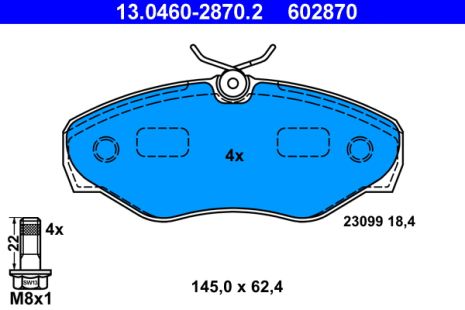 Комплект гальмівних колодок NISSAN PRIMASTAR, OPEL VIVARO, RENAULT TRAFIC, ATE (13046028702)