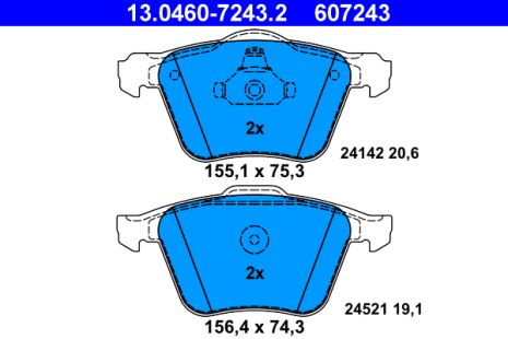 Комплект гальмівних колодок FORD S-MAX, VOLVO V60, VOLVO XC70, ATE (13046072432)