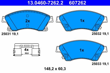 Комплект тормозных колодок OPEL ASTRA, CHEVROLET CRUZE, CHEVROLET AVEO, ATE (13046072622)
