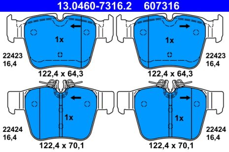 Комплект тормозных колодок MB GLC, MB C-CLASS, ATE (13046073162)
