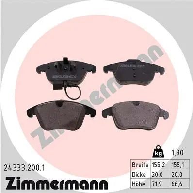 Комплект тормозных колодок BORGWARD BX5, AUDI Q3, SEAT ALHAMBRA, ZIMMERMANN (243332001)