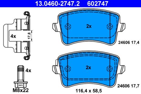 Комплект тормозных колодок AUDI Q5, AUDI A5, AUDI A4, ATE (13046027472)