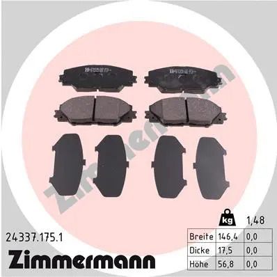 Комплект тормозных колодок TOYOTA RAV4, TOYOTA AURIS, TOYOTA ZELAS, ZIMMERMANN (243371751)