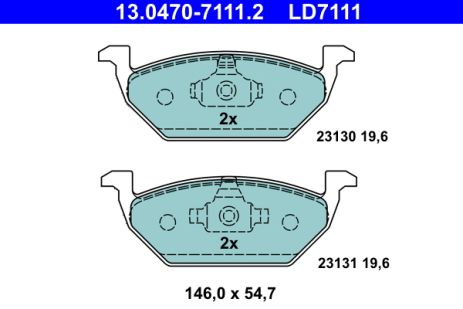 Комплект тормозных колодок SEAT ARONA, VW POLO, SKODA FABIA, ATE (13047071112)