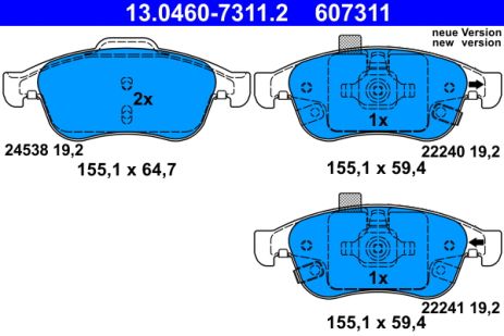 Комплект гальмівних колодок FIAT 500X, JEEP RENEGADE, ATE (13046073112)