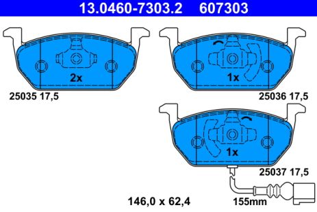 Комплект гальмівних колодок SKODA OCTAVIA, SEAT LEON, VW GOLF, ATE (13046073032)