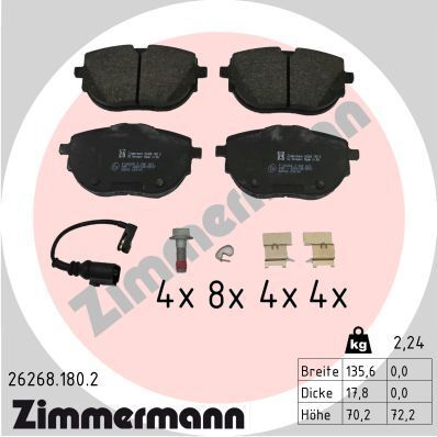 Комплект тормозных колодок VW TRANSPORTER, VW MULTIVAN, ZIMMERMANN (262681802)