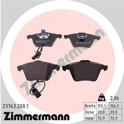 Комплект гальмівних колодок SEAT EXEO, AUDI A6, AUDI A4, ZIMMERMANN (237632001)