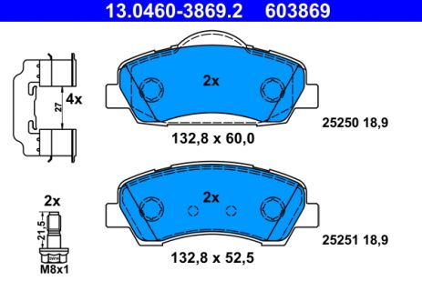 Комплект тормозных колодок PEUGEOT 308, ATE (13046038692)