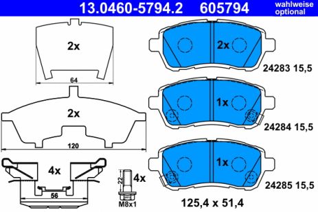 Комплект гальмівних колодок SUZUKI SWIFT, SUBARU JUSTY, MAZDA 2, ATE (13046057942)