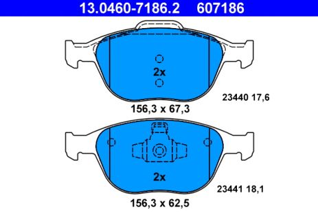 Комплект гальмівних колодок FORD TRANSIT, FORD TOURNEO, FORD FIESTA, ATE (13046071862)