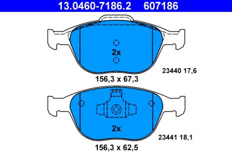 Комплект гальмівних колодок FORD TRANSIT, FORD TOURNEO, FORD FIESTA, ATE (13046071862)