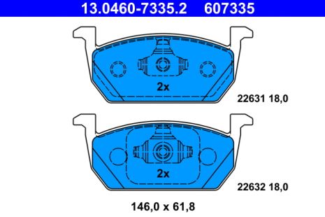 Комплект тормозных колодок SKODA KAMIQ, AUDI A1, VW TAIGO, ATE (13046073352)