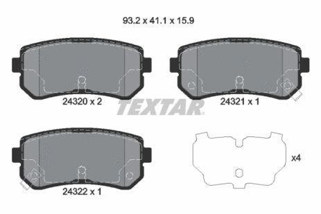 Комплект гальмівних колодок DODGE ATTITUDE, KIA RIO, HYUNDAI ACCENT, TEXTAR (2432001)