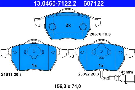 Гальмівні колодки для SEAT LEON, VW POLO, SKODA OCTAVIA, ATE (13046071222)