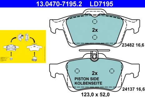 Комплект тормозных колодок VOLVO V40, MAZDA 5, FORD C-MAX, ATE (13047071952)