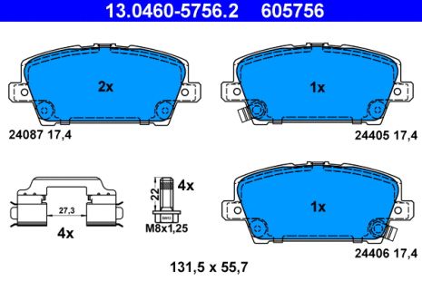Комплект гальмівних колодок HONDA CIVIC, ATE (13046057562)