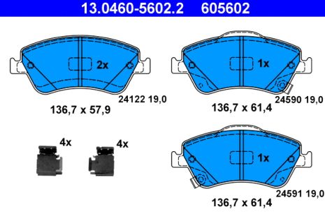 Комплект тормозных колодок TOYOTA COROLLA, TOYOTA AURIS, ATE (13046056022)