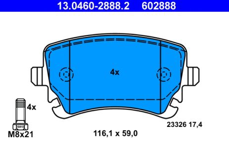 Комплект гальмівних колодок BENTLEY CONTINENTAL, AUDI A4, AUDI A6, ATE (13046028882)