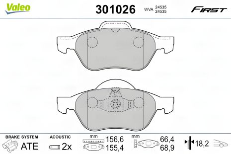 Комплект гальмівних колодок RENAULT MEGANE, SEAT IBIZA, VW UP, VALEO (301026) Комплект гальмівних колодок RENAULT MEGANE, SEAT IBIZA, VW UP, VALEO (301026)