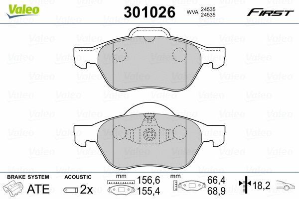 Комплект гальмівних колодок RENAULT MEGANE, SEAT IBIZA, VW UP, VALEO (301026) Комплект гальмівних колодок RENAULT MEGANE, SEAT IBIZA, VW UP, VALEO (301026)