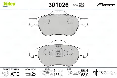 Комплект гальмівних колодок RENAULT MEGANE, SEAT IBIZA, VW UP, VALEO (301026) Комплект гальмівних колодок RENAULT MEGANE, SEAT IBIZA, VW UP, VALEO (301026)