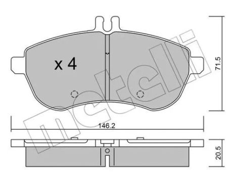 Комплект тормозных колодок MB (BBDC), MB C-CLASS, MB SLK, METELLI (2206650)