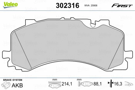 Комплект тормозных колодок VW TOUAREG, AUDI A6, AUDI A7, VALEO (302316)