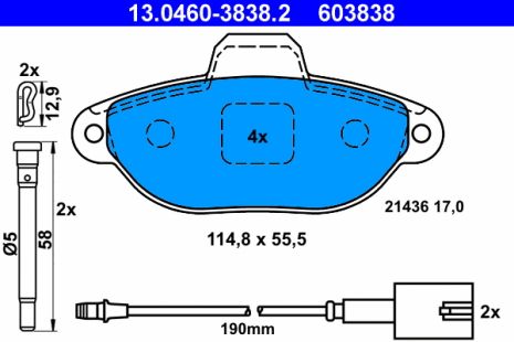 Комплект тормозных колодок FORD KA, FIAT 500, ATE (13046038382)