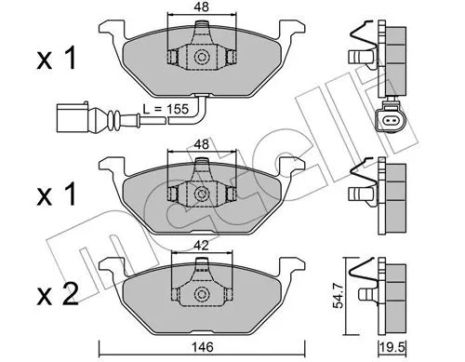 Комплект тормозных колодок SEAT TOLEDO, VW JETTA, SKODA FABIA, METELLI (2202112)