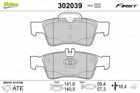 Комплект гальмівних колодок MB E-CLASS, MB CLS, MB S-CLASS, VALEO (302039)