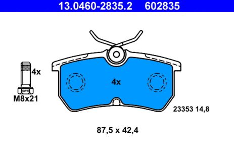 Комплект гальмівних колодок FORD FOCUS, FORD FIESTA, ATE (13046028352)