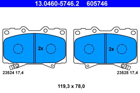 Комплект гальмівних колодок LEXUS LX, TOYOTA TUNDRA, TOYOTA LAND СRUISER, ATE (13046057462)