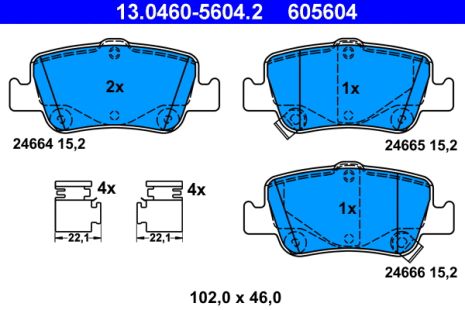 Комплект тормозных колодок TOYOTA COROLLA, TOYOTA AURIS, ATE (13046056042)