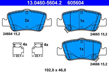 Комплект гальмівних колодок TOYOTA COROLLA, TOYOTA AURIS, ATE (13046056042)