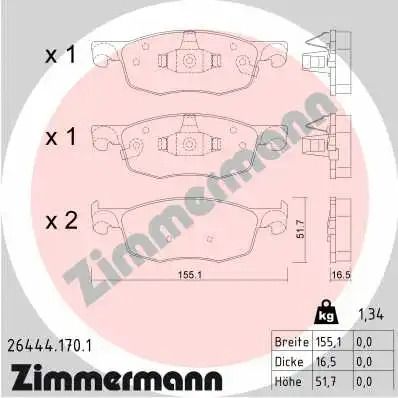 Комплект тормозных колодок MAZDA 2, TOYOTA AYGO, TOYOTA YARIS, ZIMMERMANN (264441701)