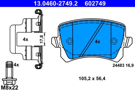 Комплект гальмівних колодок SKODA SUPERB, SEAT LEON, VW GOLF, ATE (13046027492)