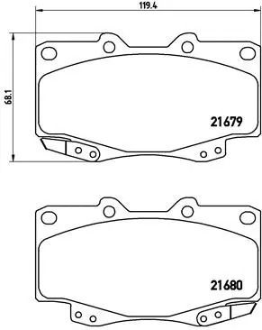 Комплект тормозных колодок TOYOTA HILUX, TOYOTA FORTUNER, BREMBO (P83069)