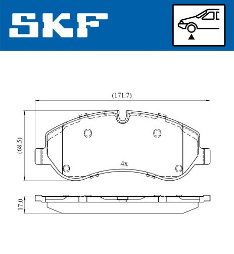 Комплект гальмівних колодок FORD TRANSIT, FORD TOURNEO, SKF (VKBP80029E)