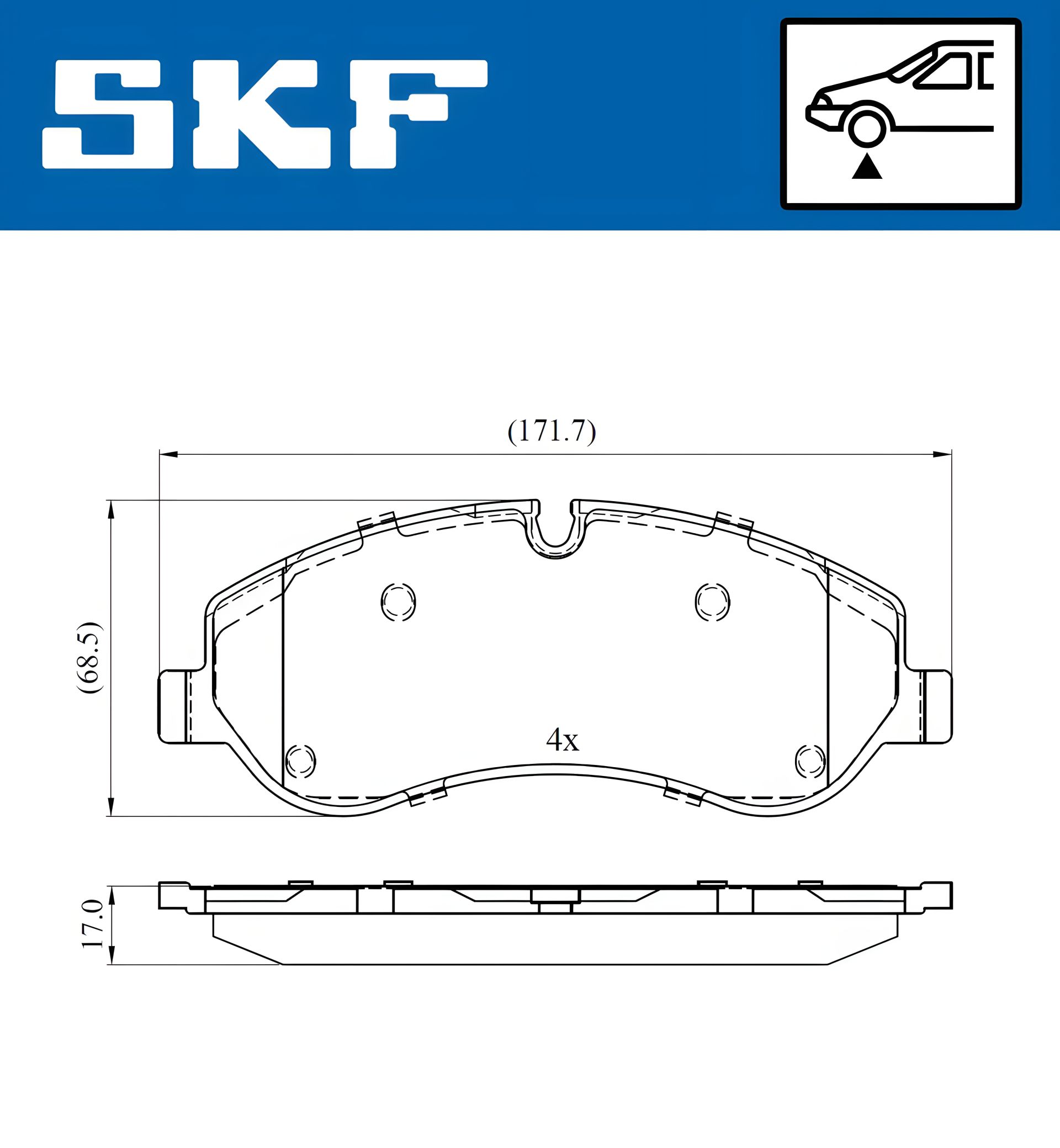 Комплект гальмівних колодок для FORD TRANSIT, FORD TOURNEO, SKF (VKBP80029E) Комплект гальмівних колодок для FORD TRANSIT, FORD TOURNEO, SKF (VKBP80029E)
