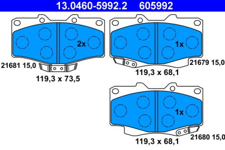 Комплект тормозных колодок TOYOTA HILUX, TOYOTA 4, TOYOTA LAND СRUISER, ATE (13046059922)