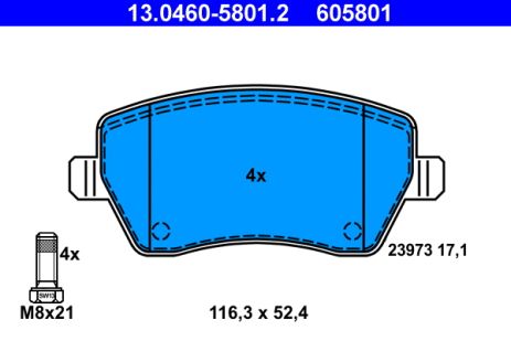 Комплект гальмівних колодок RENAULT ZOE, NISSAN MICRA, ATE (13046058012)