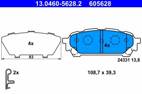 Комплект гальмівних колодок SUBARU FORESTER, SUBARU IMPREZA, ATE (13046056282) Комплект гальмівних колодок SUBARU FORESTER, SUBARU IMPREZA, ATE (13046056282)