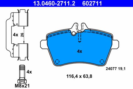 Комплект тормозных колодок MB B-CLASS, MB A-CLASS, ATE (13046027112)
