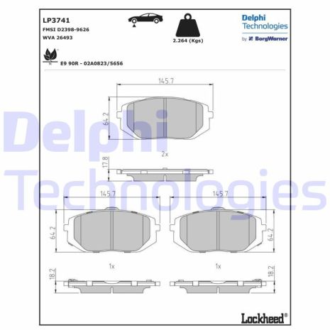 Комплект гальмівних колодок HYUNDAI TUCSON, DELPHI (LP3741)