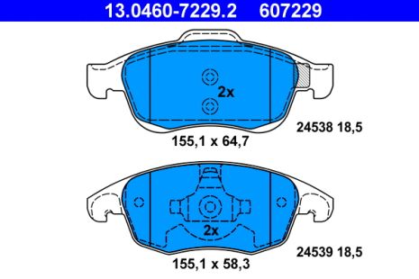 Комплект гальмівних колодок PEUGEOT 5008, CITROËN BERLINGO, CITROËN C4, ATE (13046072292)