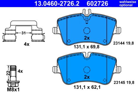 Комплект тормозных колодок MB CLC-CLASS, MB SLK, MB CLK, ATE (13046027262)