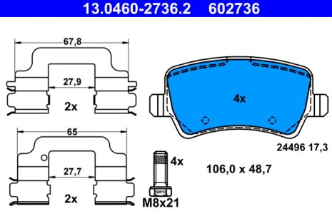 Комплект гальмівних колодок VOLVO V60, VOLVO XC70, VOLVO S60, ATE (13046027362)