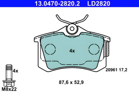 Комплект гальмівних колодок для SKODA FABIA, SEAT ARONA, PEUGEOT PARTNER, ATE (13047028202)